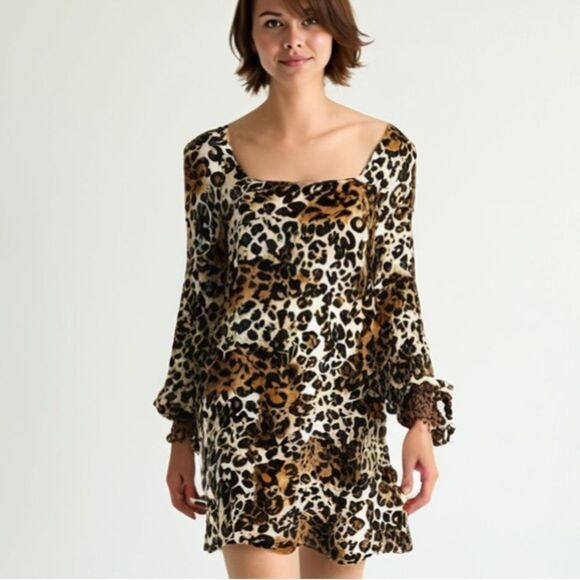 NWT Nordstrom Kenedik Leopard Print Criss Cross‎ Back Dress - L - Picture 1 of 16